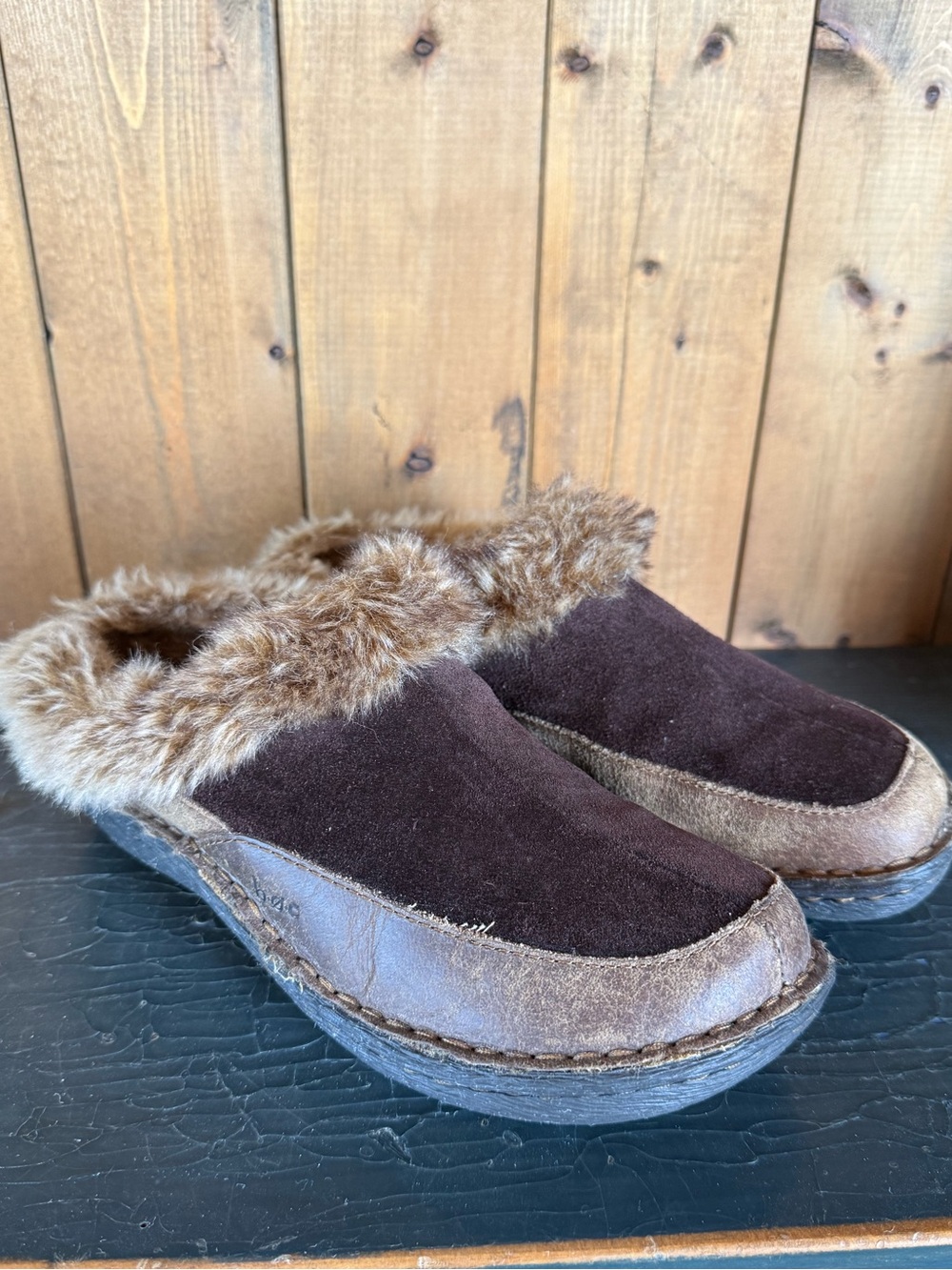 BOC Born Concept Slip-on Faux Fur Lined Suede Leather Slipper Brown 6 - Picture 2 of 5